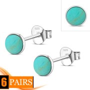 Turquoise Round Sterling Silver Stud Earrings, e440st